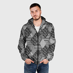 Ветровка с капюшоном мужская Black and White Ethnic Patchwork Pattern, цвет: 3D-черный — фото 2