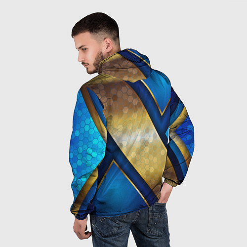 Мужская ветровка Золотой герб России на синем объемном фоне / 3D-Белый – фото 4