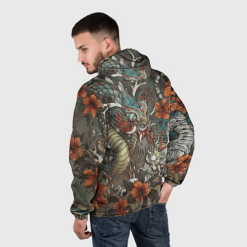 Мужская ветровка Тигр и дракон мифические / 3D-Белый – фото 4