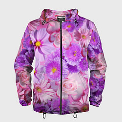 Ветровка с капюшоном мужская Фиолетовые и розовые цветы, цвет: 3D-черный
