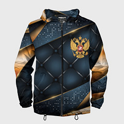Ветровка с капюшоном мужская Золотой герб России на объемном фоне, цвет: 3D-черный
