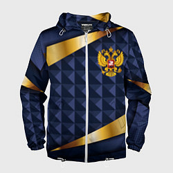 Мужская ветровка Золотой герб России на объемном синим фоне