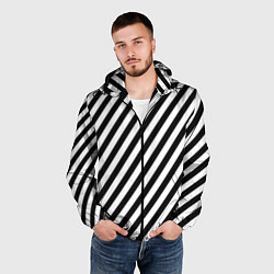 Ветровка с капюшоном мужская Черно-белые полоски, цвет: 3D-черный — фото 2