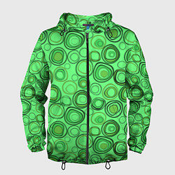 Ветровка с капюшоном мужская Ярко-зеленый неоновый абстрактный узор, цвет: 3D-черный