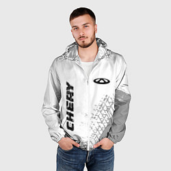 Ветровка с капюшоном мужская Chery speed на светлом фоне со следами шин: надпис, цвет: 3D-белый — фото 2