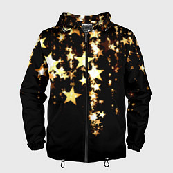 Ветровка с капюшоном мужская Золотые праздничные звезды, цвет: 3D-черный