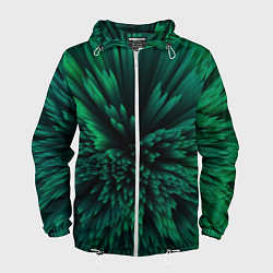 Ветровка с капюшоном мужская Объёмные острые зелёные фигуры, цвет: 3D-белый