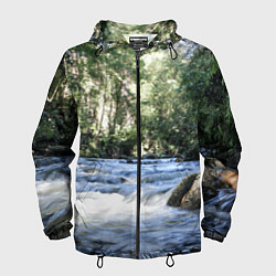 Ветровка с капюшоном мужская Течёт река в лесу, цвет: 3D-черный