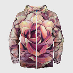 Ветровка с капюшоном мужская Крупная роза маслом, цвет: 3D-белый