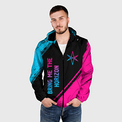 Ветровка с капюшоном мужская Bring Me the Horizon - neon gradient: надпись, сим, цвет: 3D-черный — фото 2