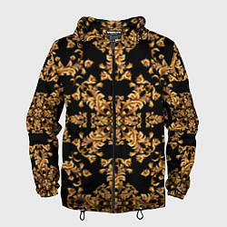 Ветровка с капюшоном мужская Золотая гжель узор цветы, цвет: 3D-черный