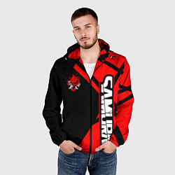 Ветровка с капюшоном мужская Cyberpunk 2077 - Надпись Samurai, цвет: 3D-черный — фото 2