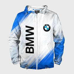 Ветровка с капюшоном мужская Bmw синяя текстура, цвет: 3D-белый