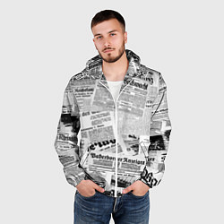Ветровка с капюшоном мужская Газетный коллаж, цвет: 3D-белый — фото 2