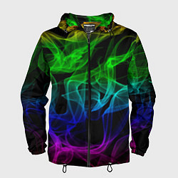 Ветровка с капюшоном мужская Разноцветный неоновый дым, цвет: 3D-черный