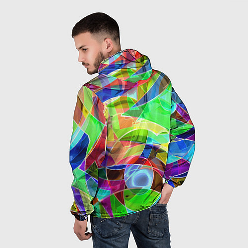 Мужская ветровка Цветная геометрическая композиция - лето / 3D-Белый – фото 4