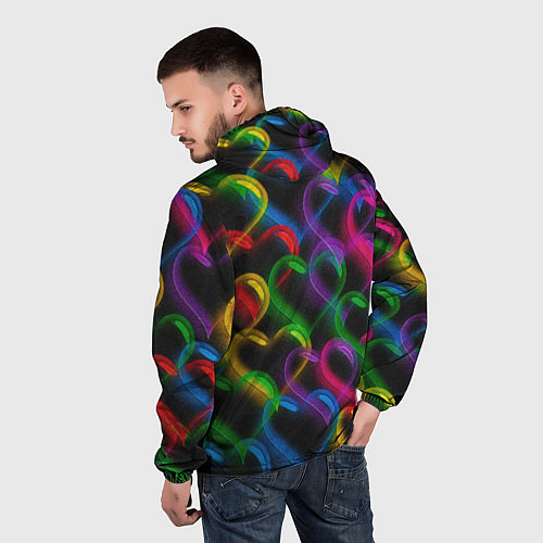 Мужская ветровка Граффити - неоновые сердца / 3D-Черный – фото 4