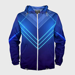 Ветровка с капюшоном мужская Глубокий синий с неоновыми полосами, цвет: 3D-белый