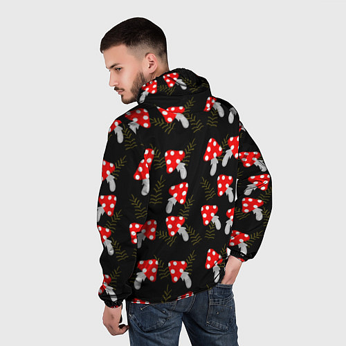 Мужская ветровка Мухоморы на черном фоне / 3D-Белый – фото 4