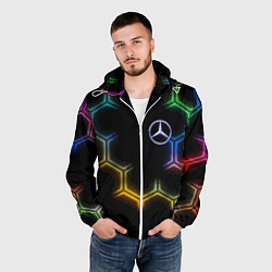 Ветровка с капюшоном мужская Mercedes - neon pattern, цвет: 3D-белый — фото 2