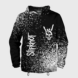 Ветровка с капюшоном мужская Slipknot и рок символ на темном фоне, цвет: 3D-черный