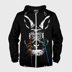 Ветровка с капюшоном мужская Черный кролик стреляет лазерами из глаз, цвет: 3D-белый