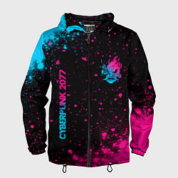 Ветровка с капюшоном мужская Cyberpunk 2077 - neon gradient: надпись, символ, цвет: 3D-черный