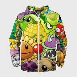 Ветровка с капюшоном мужская Растения против зомби, цвет: 3D-белый