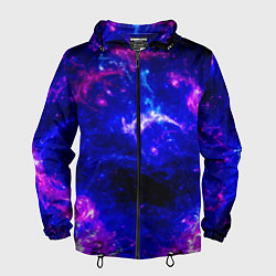 Ветровка с капюшоном мужская Неоновый космос со звездами, цвет: 3D-черный