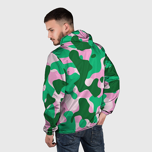 Мужская ветровка Абстрактные зелёно-розовые пятна / 3D-Белый – фото 4