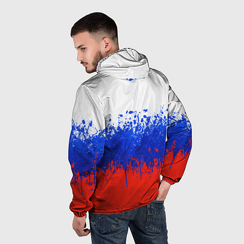 Мужская ветровка Флаг России с горизонтальными подтёками / 3D-Белый – фото 4
