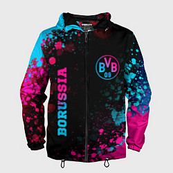 Ветровка с капюшоном мужская Borussia - neon gradient: надпись, символ, цвет: 3D-черный