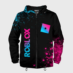 Ветровка с капюшоном мужская Roblox - neon gradient: надпись, символ, цвет: 3D-черный