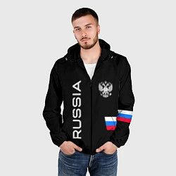 Ветровка с капюшоном мужская Россия и три линии на черном фоне, цвет: 3D-черный — фото 2
