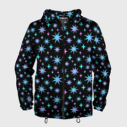 Ветровка с капюшоном мужская Зимние цветные звезды, цвет: 3D-черный