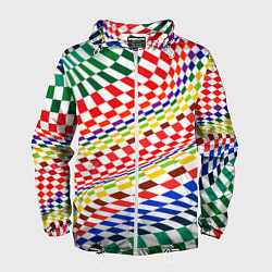 Ветровка с капюшоном мужская Разноцветная оптическая иллюзия, цвет: 3D-белый
