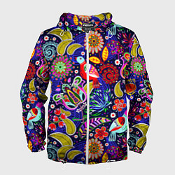 Ветровка с капюшоном мужская Multicolored floral patterns, цвет: 3D-белый