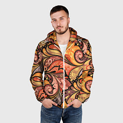 Ветровка с капюшоном мужская Multicolored branching floral patterns, цвет: 3D-белый — фото 2