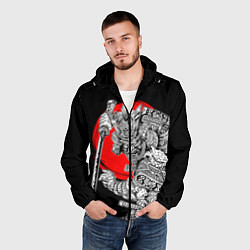 Ветровка с капюшоном мужская Самурай с мечом на черном фоне, цвет: 3D-черный — фото 2