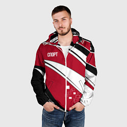 Ветровка с капюшоном мужская Красно черная абстракция на белом спорт, цвет: 3D-белый — фото 2