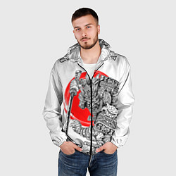 Ветровка с капюшоном мужская Самурай с мечом на белом фоне, цвет: 3D-черный — фото 2