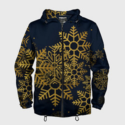 Ветровка с капюшоном мужская Золотые снежинки, цвет: 3D-черный