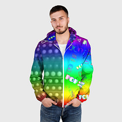 Ветровка с капюшоном мужская Pop it радуга, цвет: 3D-белый — фото 2