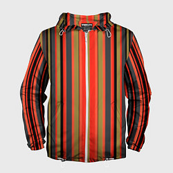 Ветровка с капюшоном мужская Вертикальные полосы в оранжево-коричневых тонах, цвет: 3D-белый