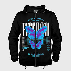 Ветровка с капюшоном мужская Be free like a butterfly, цвет: 3D-черный