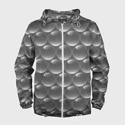 Ветровка с капюшоном мужская Абстрактное множество серых металлических шаров, цвет: 3D-белый