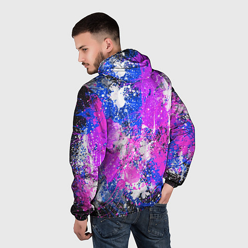 Мужская ветровка Разбрызганная фиолетовая краска - темный фон / 3D-Белый – фото 4