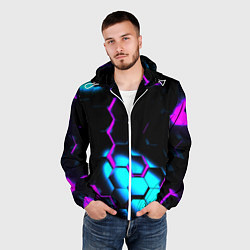 Ветровка с капюшоном мужская Неоновая броня fortnite, цвет: 3D-белый — фото 2