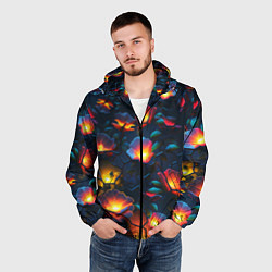 Ветровка с капюшоном мужская Светящиеся цветы, цвет: 3D-черный — фото 2