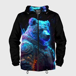 Ветровка с капюшоном мужская Неоновый медведь воин, цвет: 3D-черный
